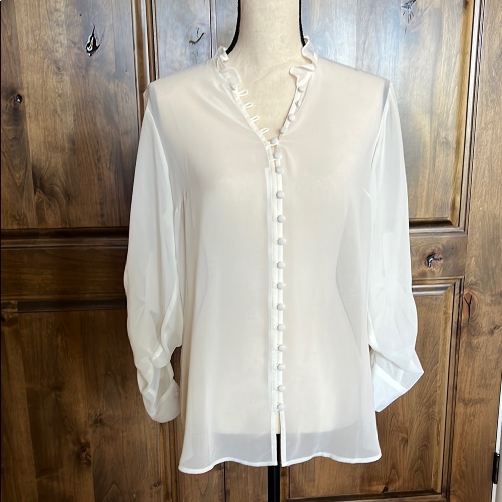 NWT Express Ruffle Collar Portofino Blouse
